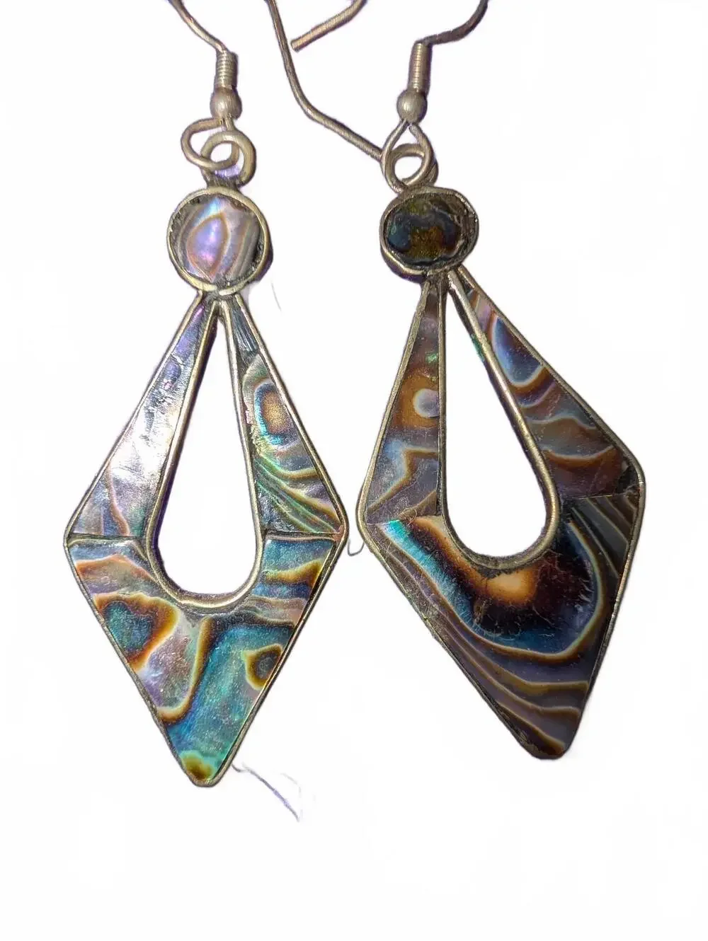 Vintage Alpaca Mexico Abstract Pattern Drop Earrings with Hook Closure